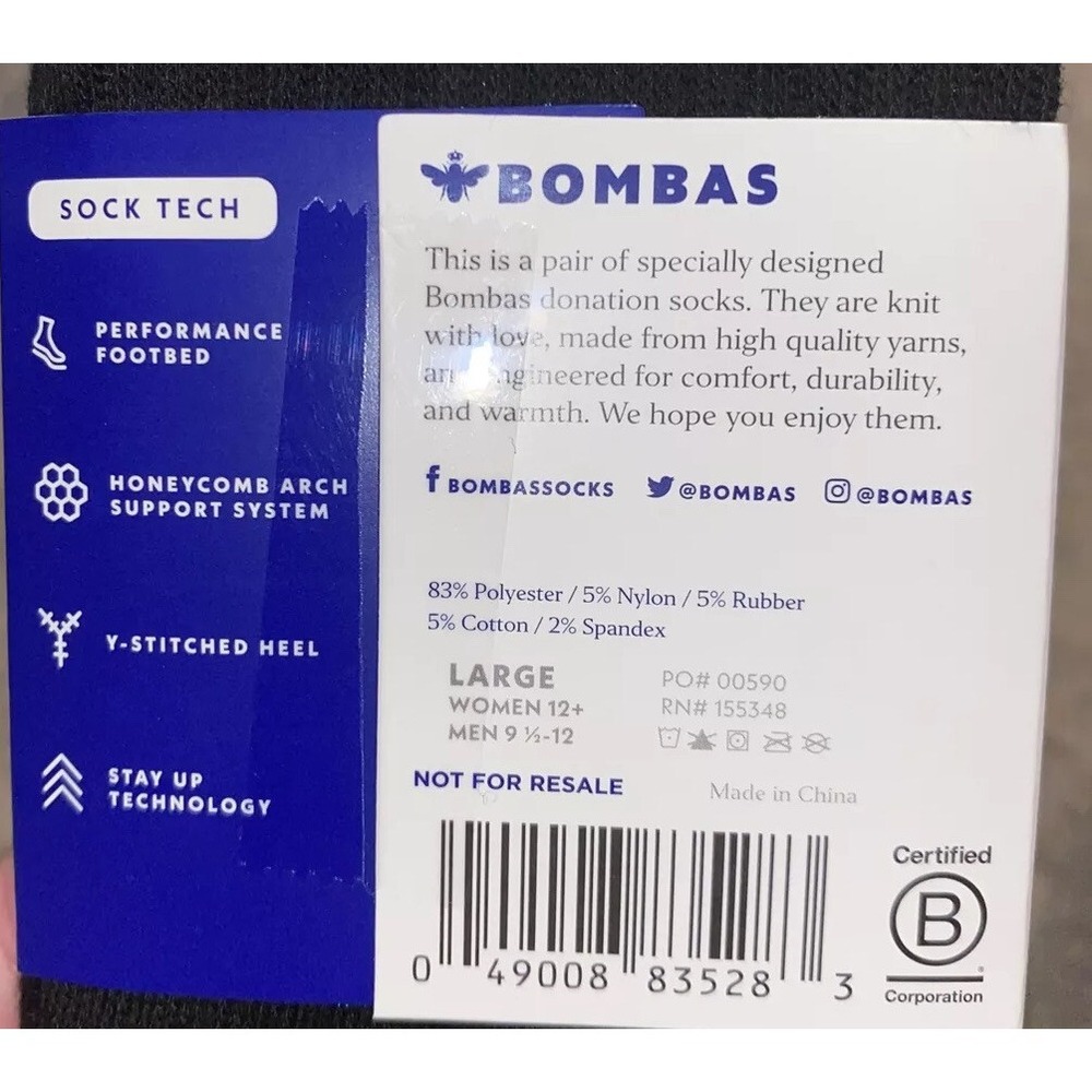 BOMBAS 4 Pair Womens / Men's Black Crew Socks Size Large (9.5-12) - Picture 2 of 2
